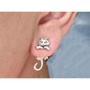 Kitty Cat Charm Earrings Silver Kitten NWT